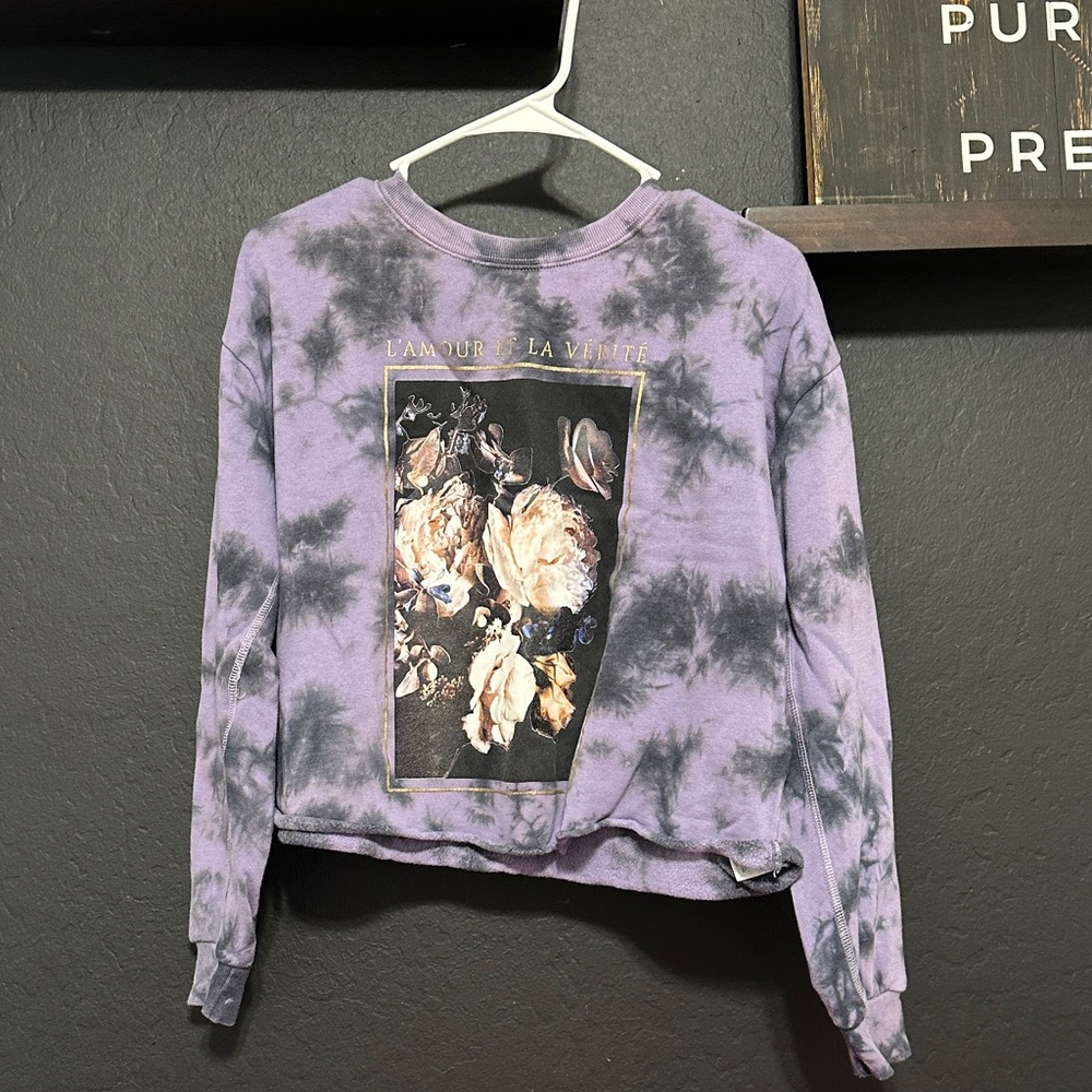Purple Tie-Dye Sweatshirt with Floral Print